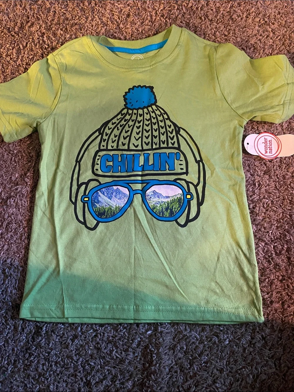 wonder nation Lime Green 'Chillin'' Graphic Tee with Blue Accents